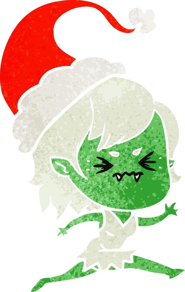 annoyed retro cartoon of a vampire girl wearing santa hat vector