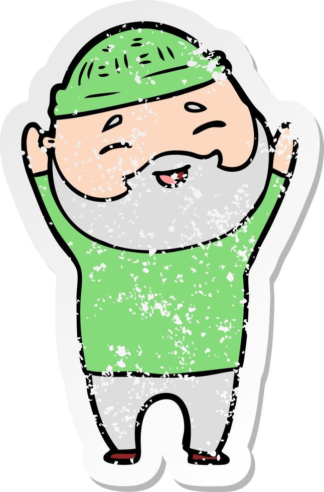 distressed sticker of a cartoon happy bearded man vector