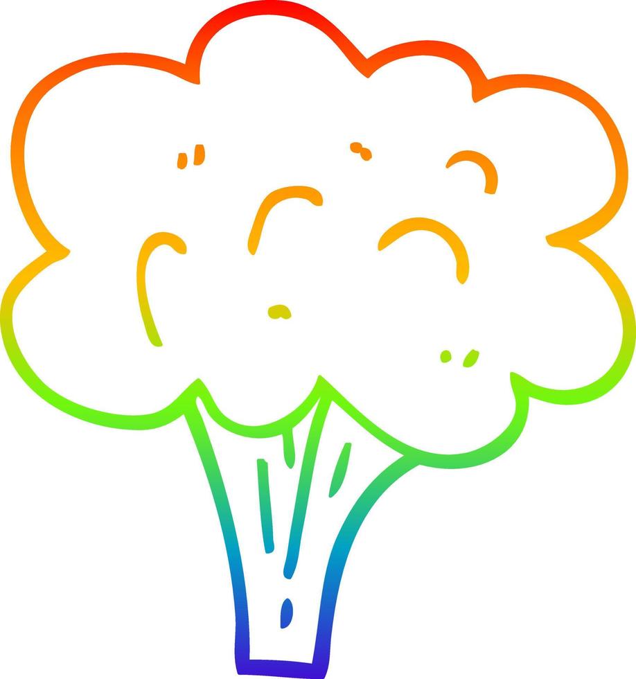 rainbow gradient line drawing cartoon broccoli stalk vector