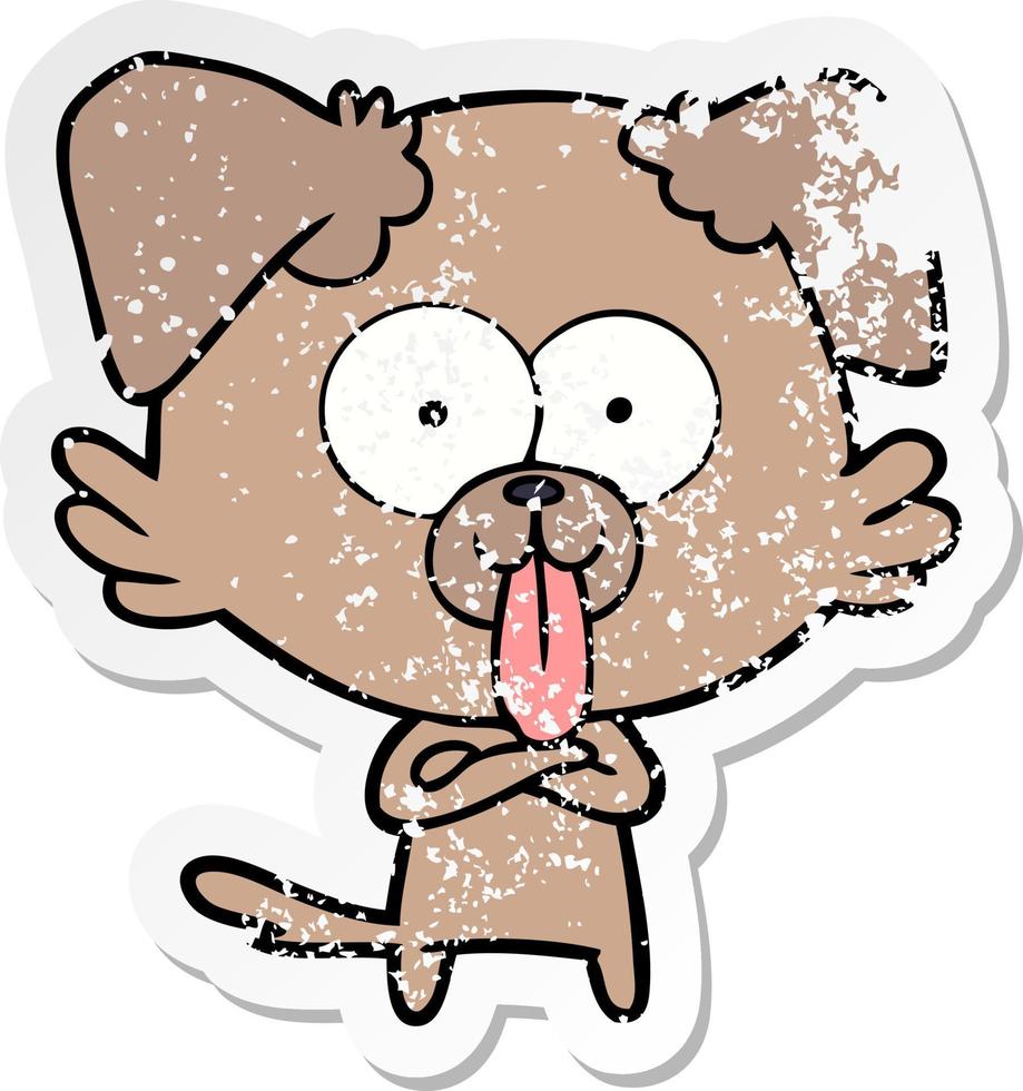 distressed sticker of a cartoon dog with tongue sticking out vector