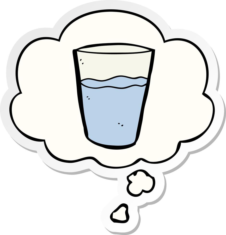 cartoon glass of water and thought bubble as a printed sticker vector