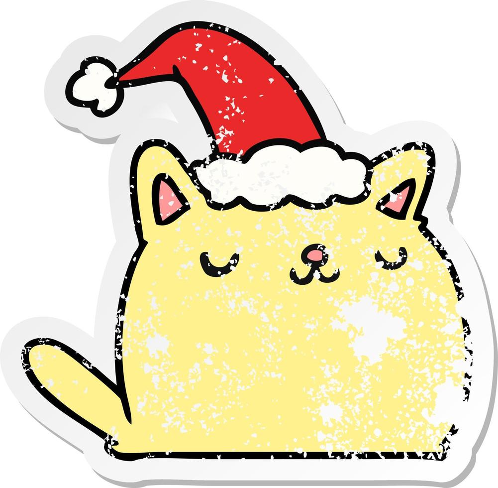 christmas distressed sticker cartoon of kawaii cat vector