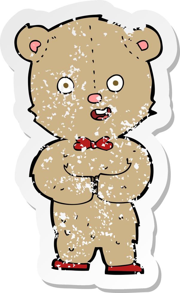 retro distressed sticker of a cartoon teddy bear vector