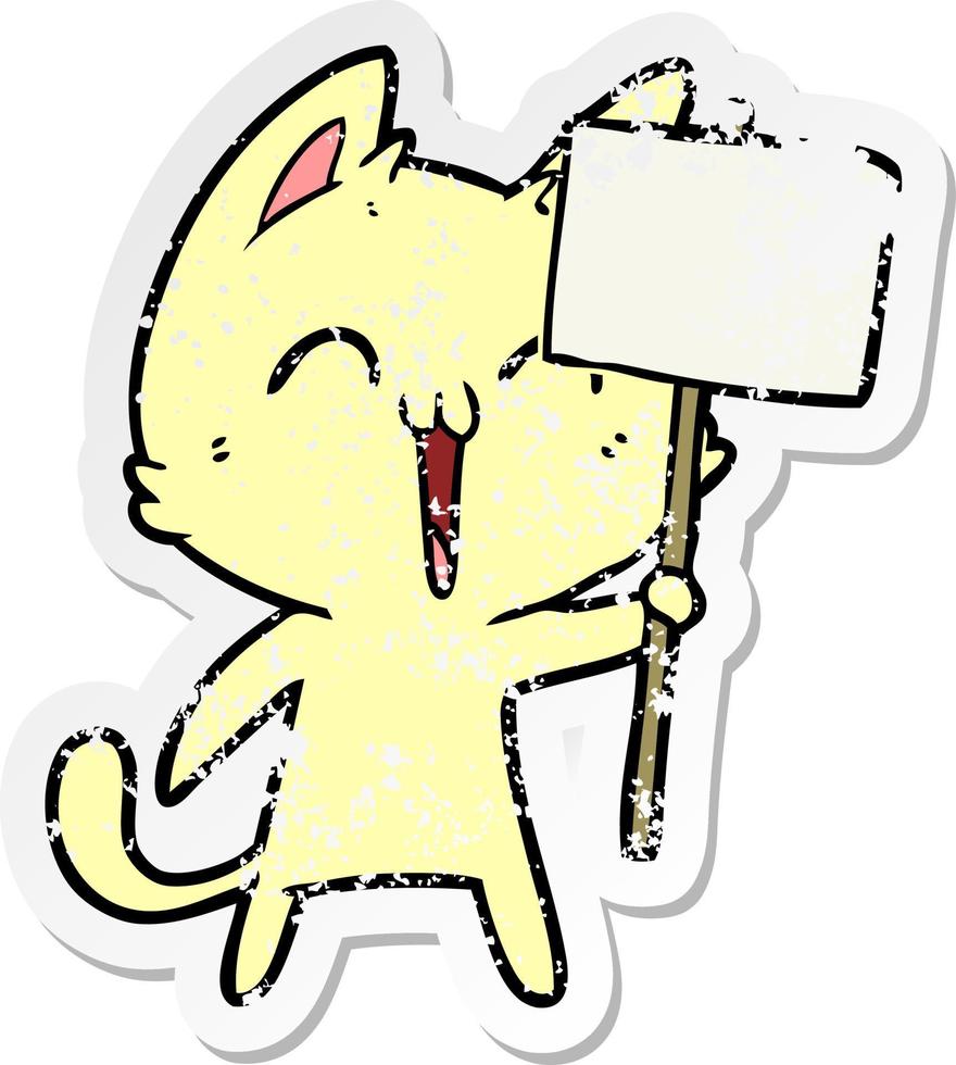 distressed sticker of a happy cartoon cat vector