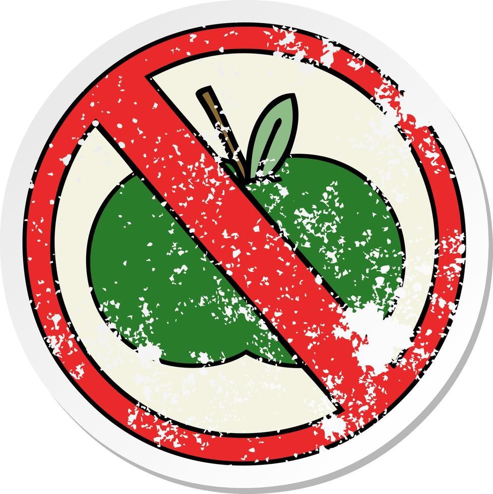 distressed sticker of a cute cartoon no fruit allowed sign vector