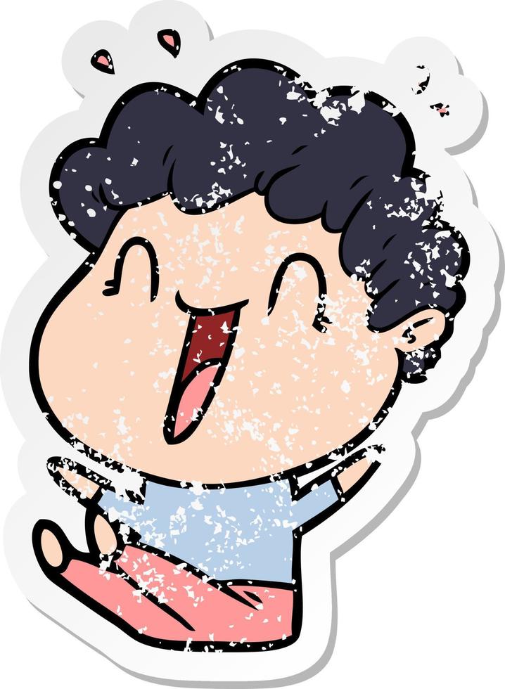distressed sticker of a cartoon happy man vector