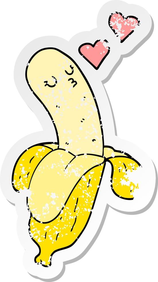 distressed sticker of a cartoon banana in love vector