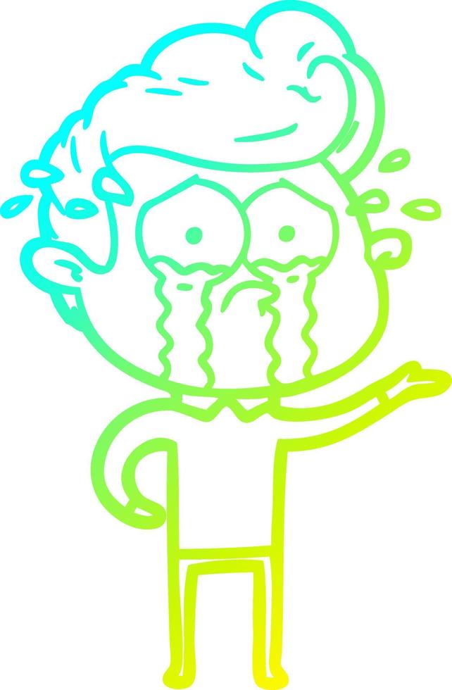 cold gradient line drawing cartoon crying man vector