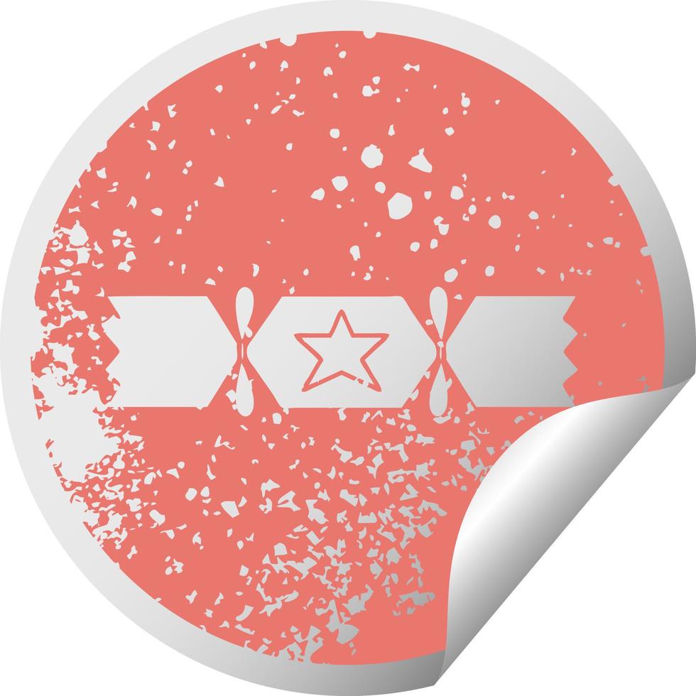 distressed circular peeling sticker symbol christmas cracker vector