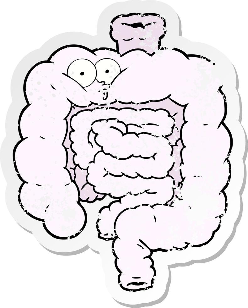 distressed sticker of a cartoon surprised intestines vector
