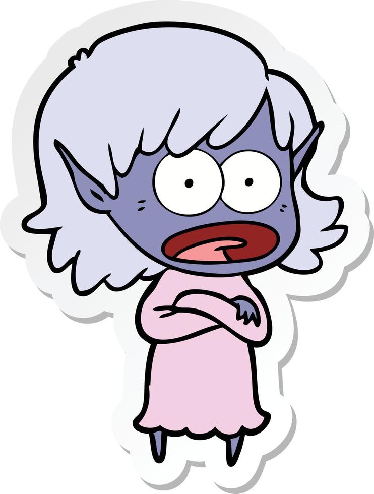 sticker of a cartoon shocked elf girl vector