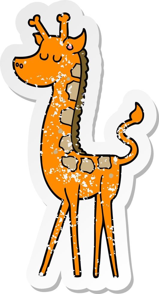 pegatina angustiada de una jirafa de dibujos animados vector