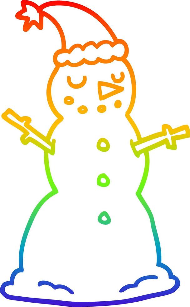 rainbow gradient line drawing cartoon christmas snowman vector