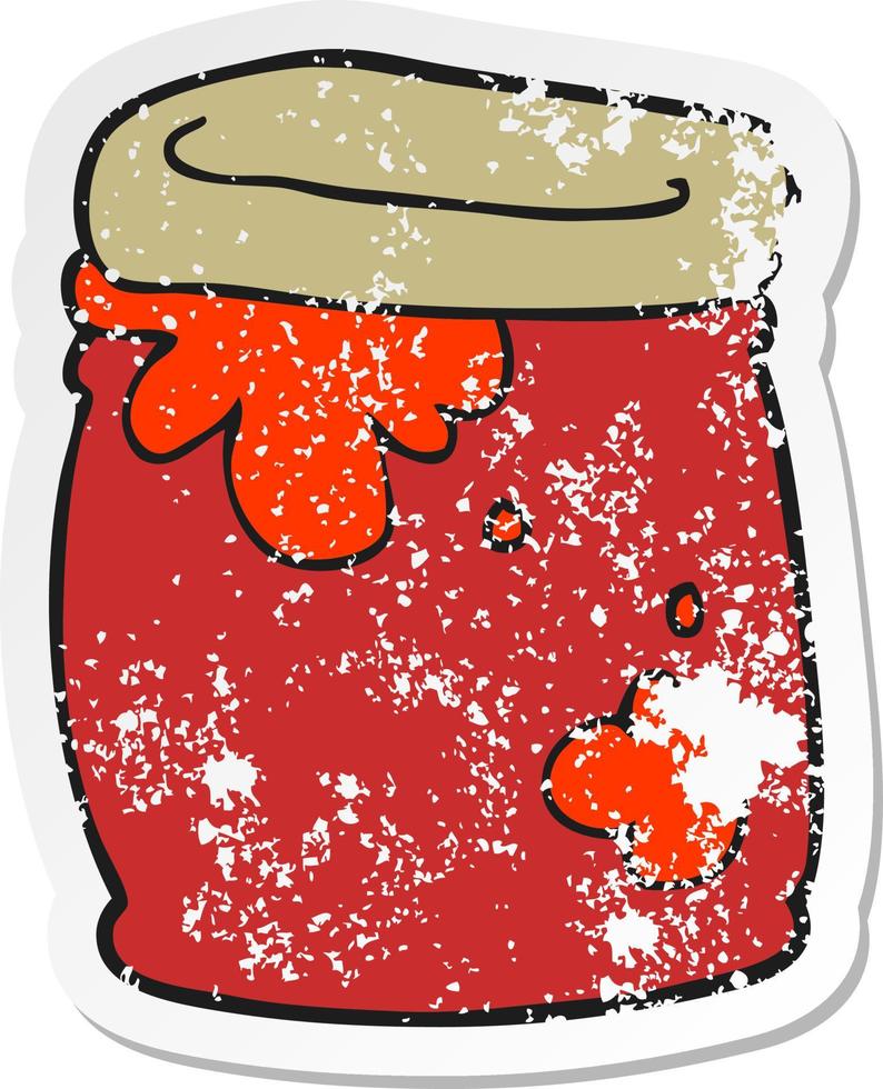 retro distressed sticker of a cartoon jar of jam vector