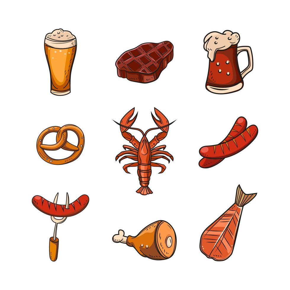 Set of Oktoberfest Food And Beverages Icon vector