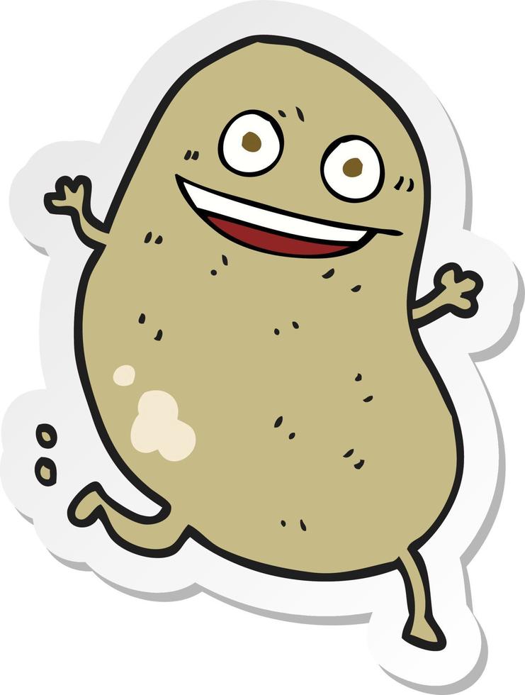 sticker of a cartoon potato running vector