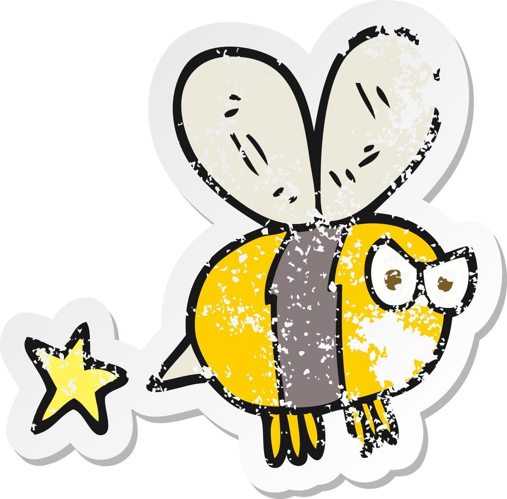 retro distressed sticker of a cartoon angry bee vector