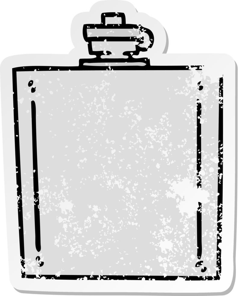 distressed sticker of a quirky hand drawn cartoon hip flask vector