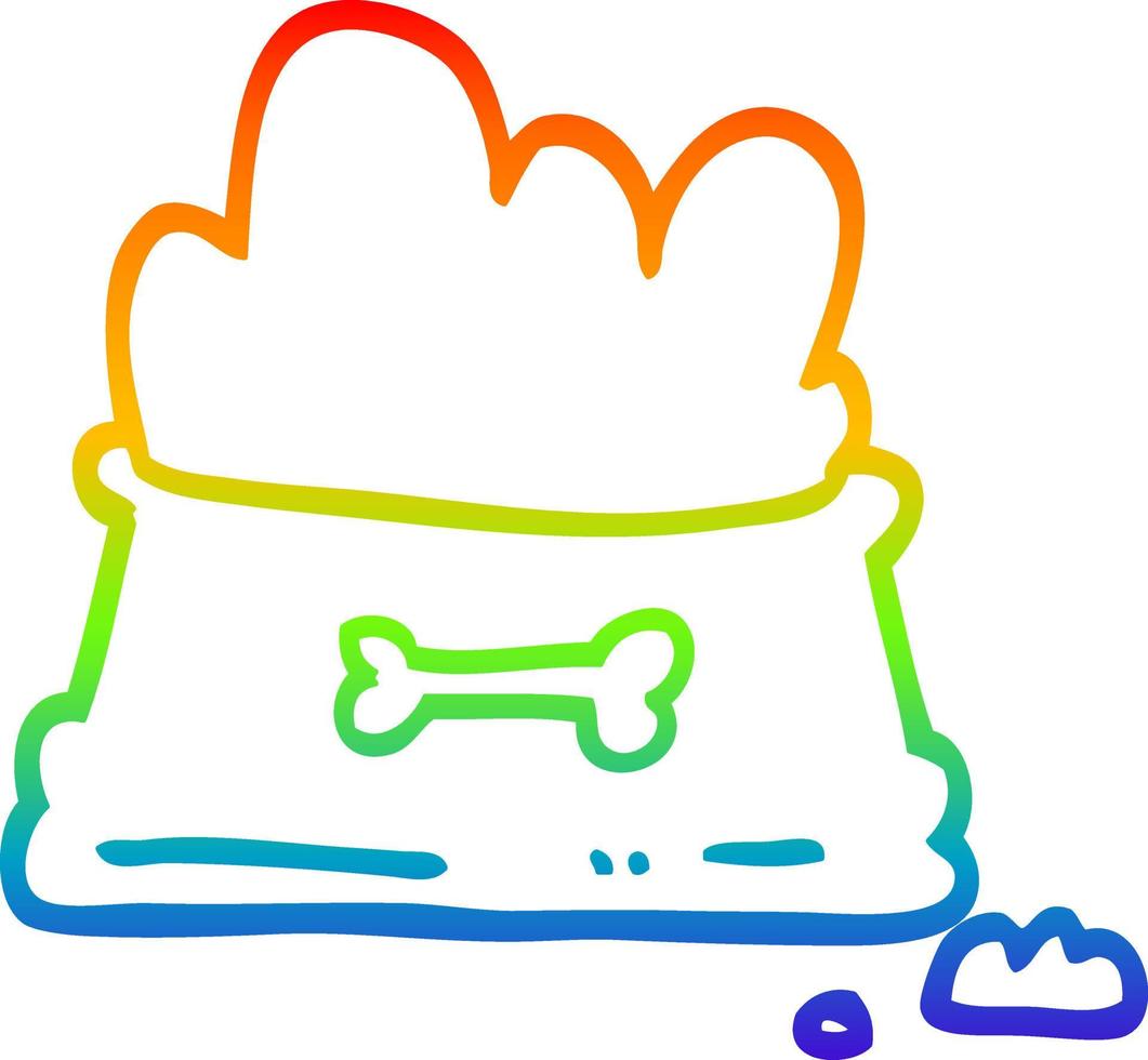 cuenco de comida de perro de dibujos animados de dibujo de línea de gradiente de arco iris vector