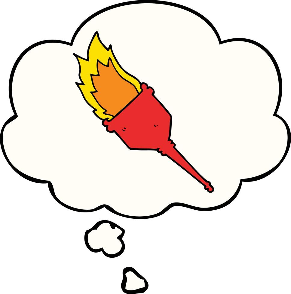 cartoon flaming torch and thought bubble vector