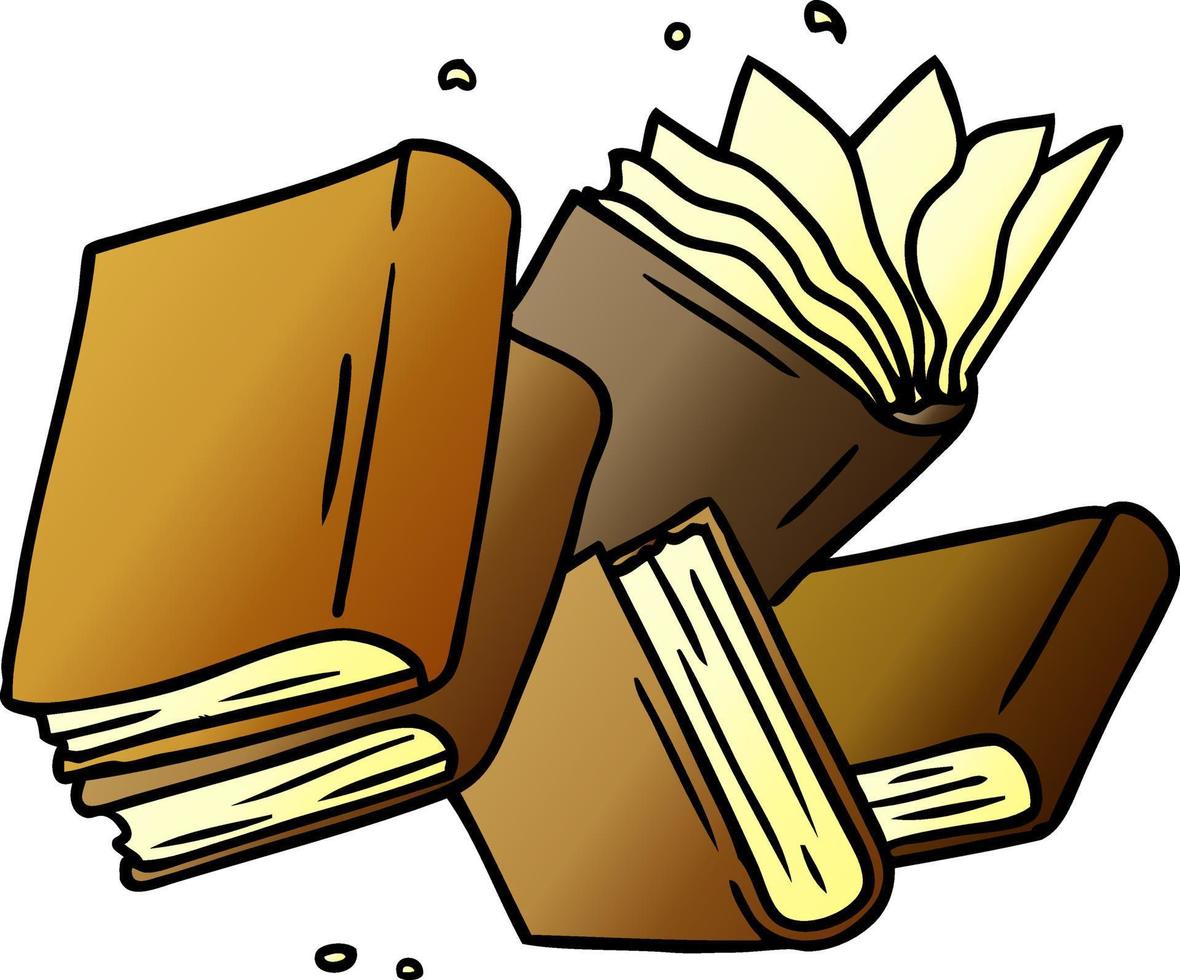 gradient cartoon doodle of a collection of books vector