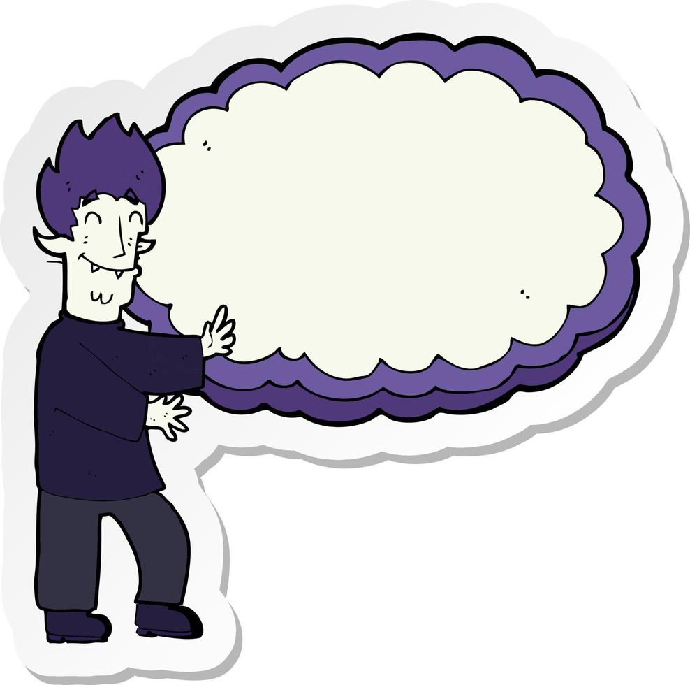 sticker of a cartoon vampire with text bubble vector