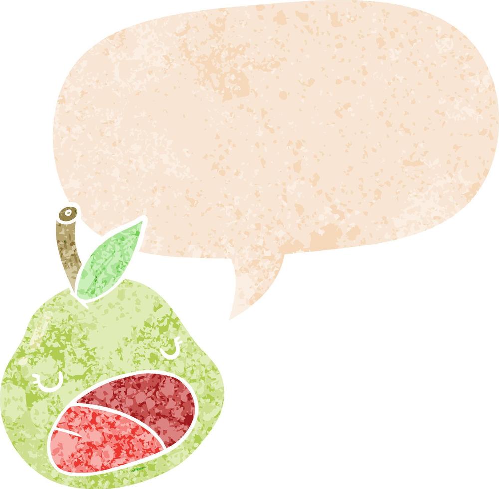 cartoon pear and speech bubble in retro textured style vector