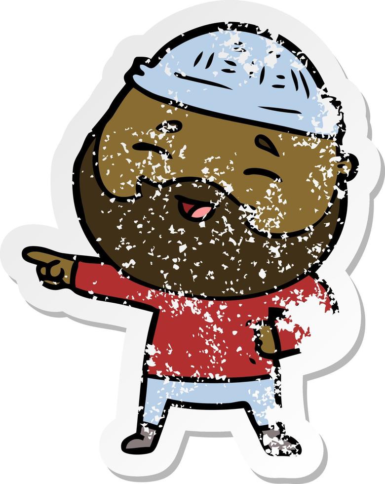 distressed sticker of a cartoon happy bearded man vector