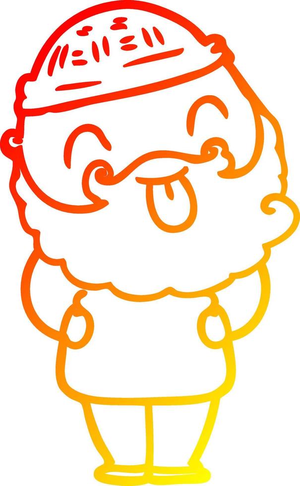 warm gradient line drawing man with beard sticking out tongue vector