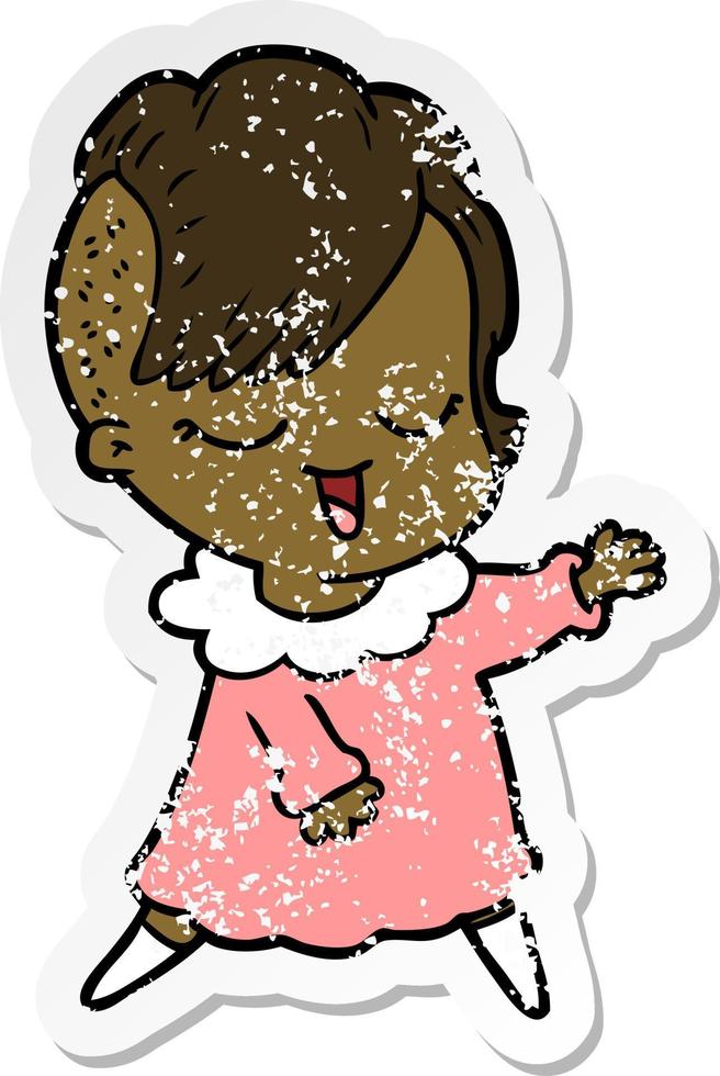 distressed sticker of a happy cartoon girl vector