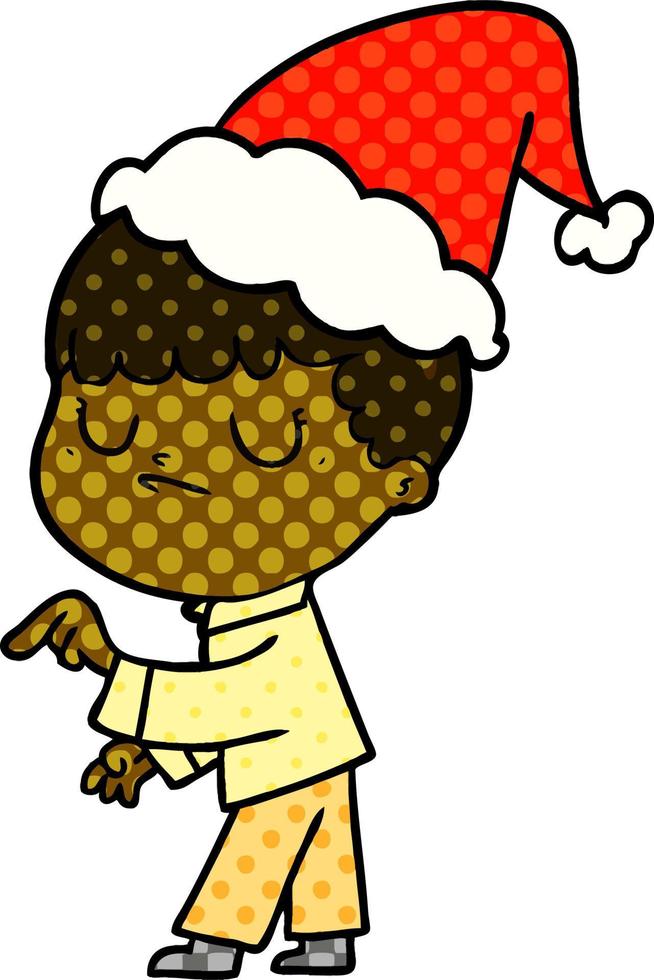 comic book style illustration of a grumpy boy wearing santa hat vector