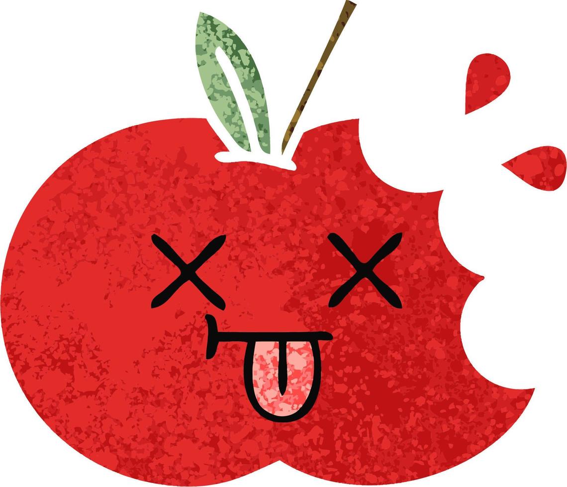 manzana roja de dibujos animados de estilo de ilustración retro vector