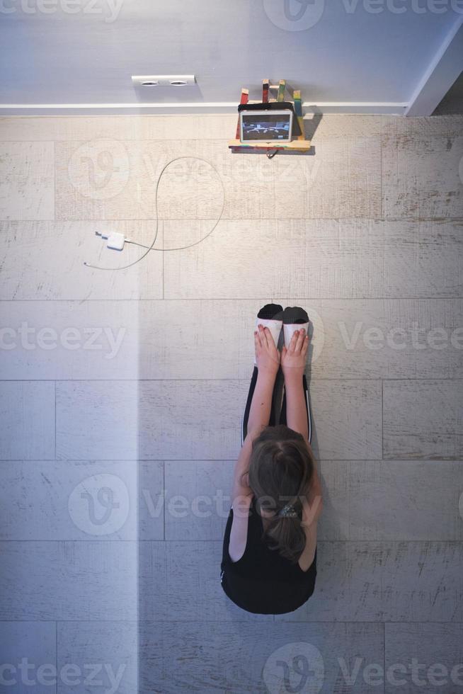 girl online education ballet class at home top view photo