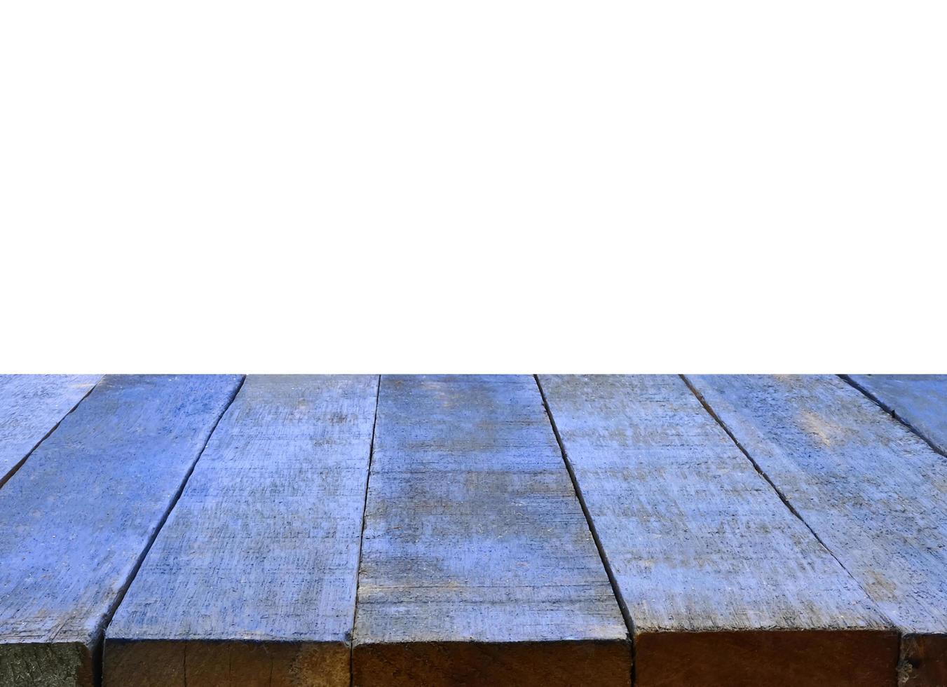 Empty plank wood table top isolate on white background. photo