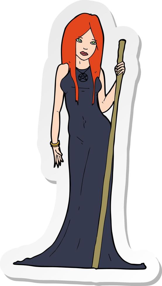 sticker of a cartoon sorceress vector