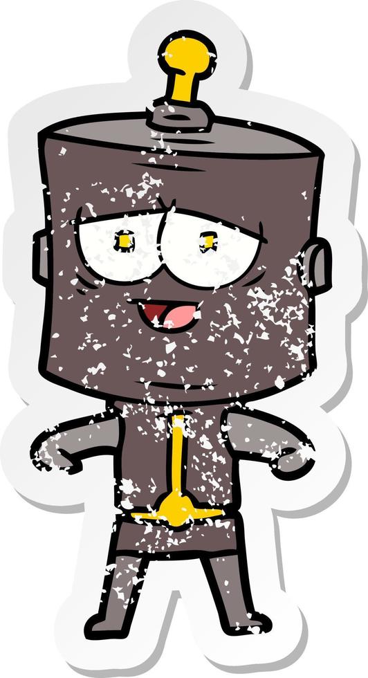 distressed sticker of a cartoon robot vector