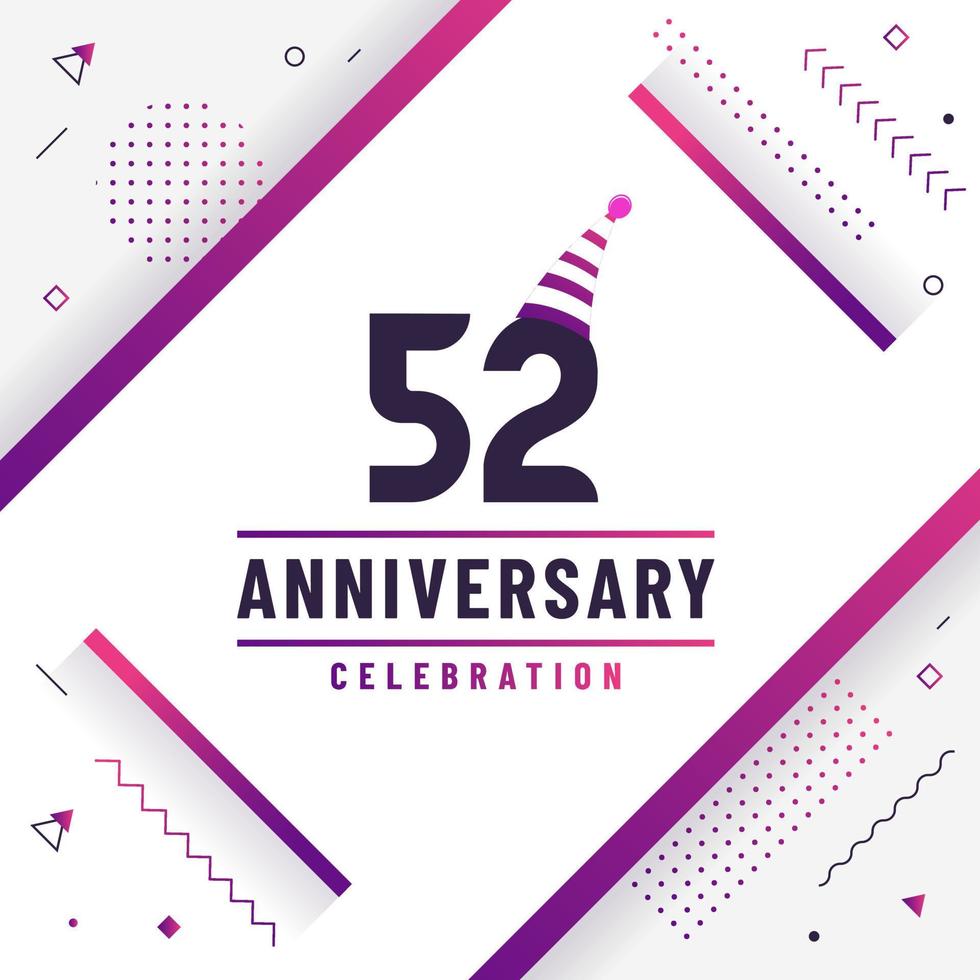 52 years anniversary greetings card, 52 anniversary celebration background free colorful vector. vector