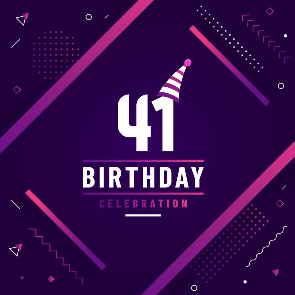 41 years birthday greetings card, 41st birthday celebration background free vector. vector