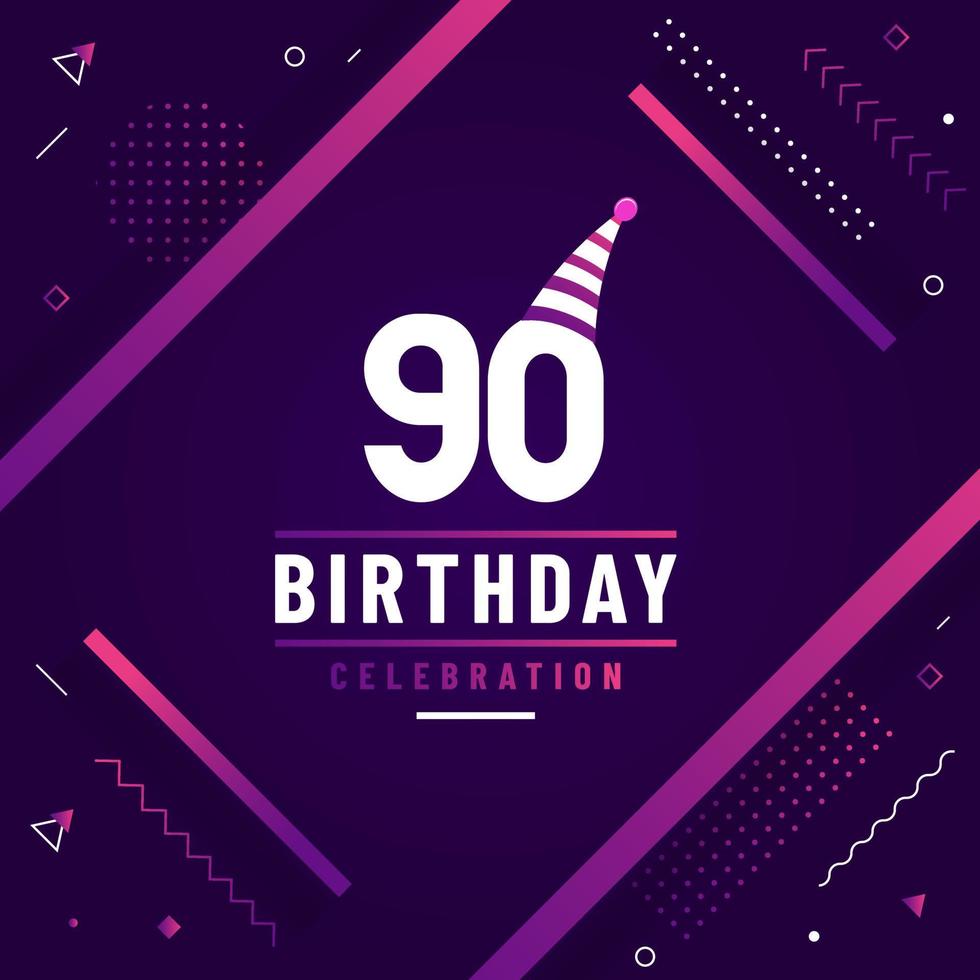 Tarjeta de felicitación de cumpleaños de 90 años, vector libre de fondo de celebración de 90 cumpleaños.