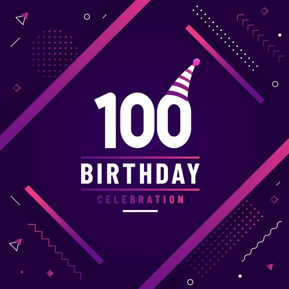 Tarjeta de felicitación de cumpleaños de 100 años, vector libre de fondo de celebración de 100 cumpleaños.