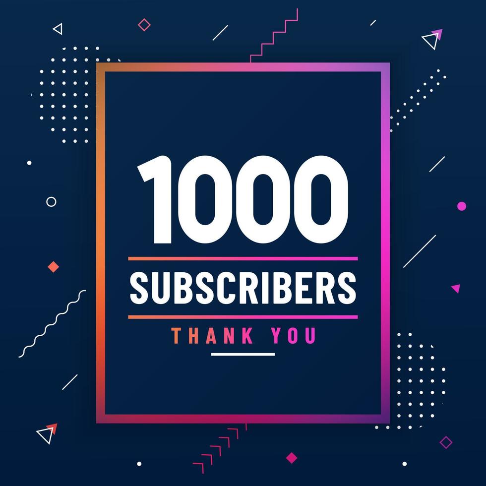 Thank you 1000 subscribers, 1K subscribers celebration modern colorful design. vector