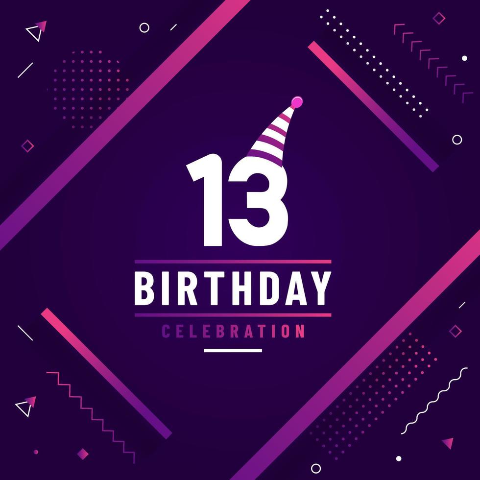 Tarjeta de saludos de cumpleaños de 13 años, vector libre de fondo de celebración de cumpleaños 13.