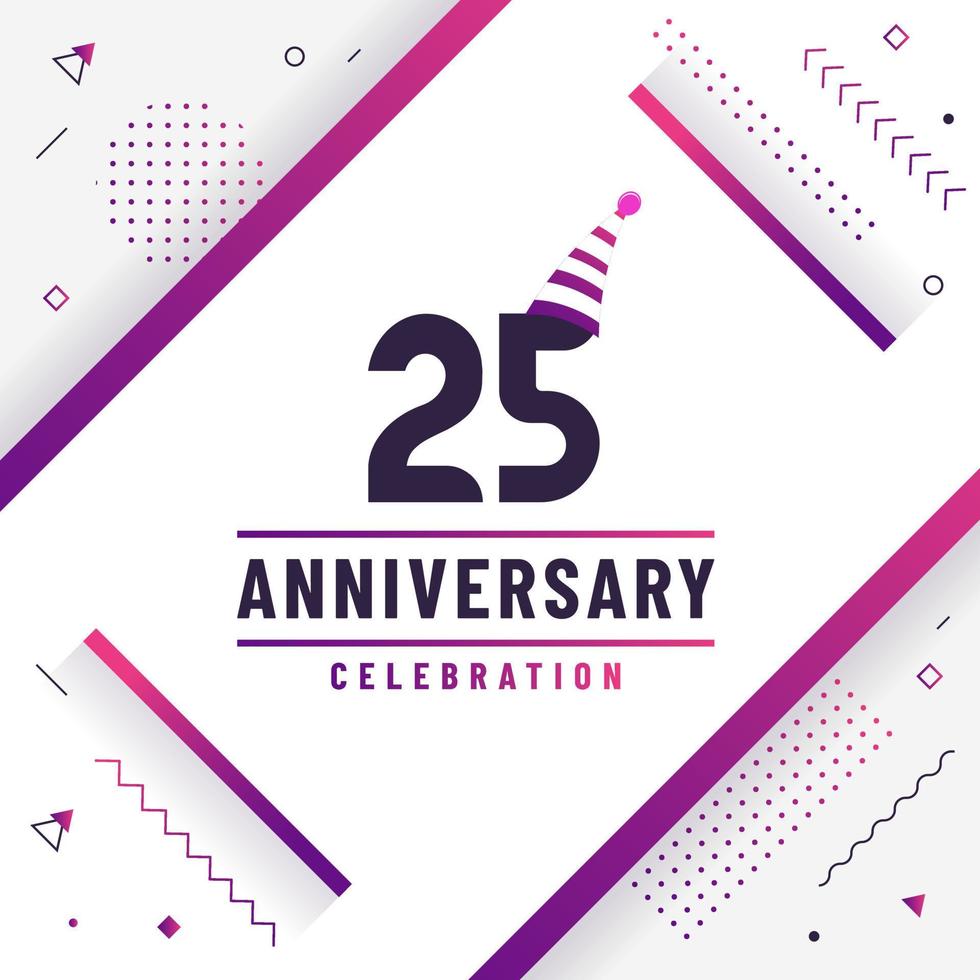 Tarjeta de saludos de aniversario de 25 años, vector colorido libre de fondo de celebración de 25 aniversario.