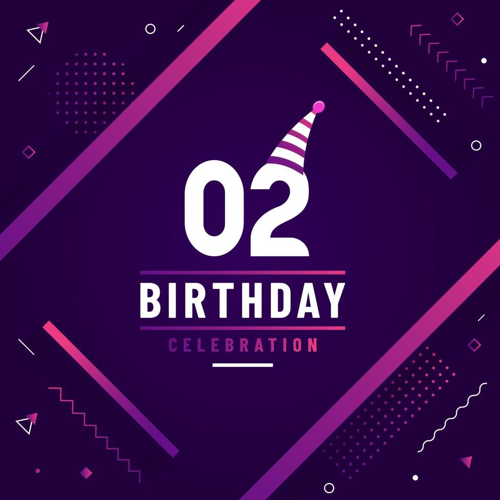 Tarjeta de felicitación de cumpleaños de 2 años, vector libre de fondo de celebración de segundo cumpleaños.