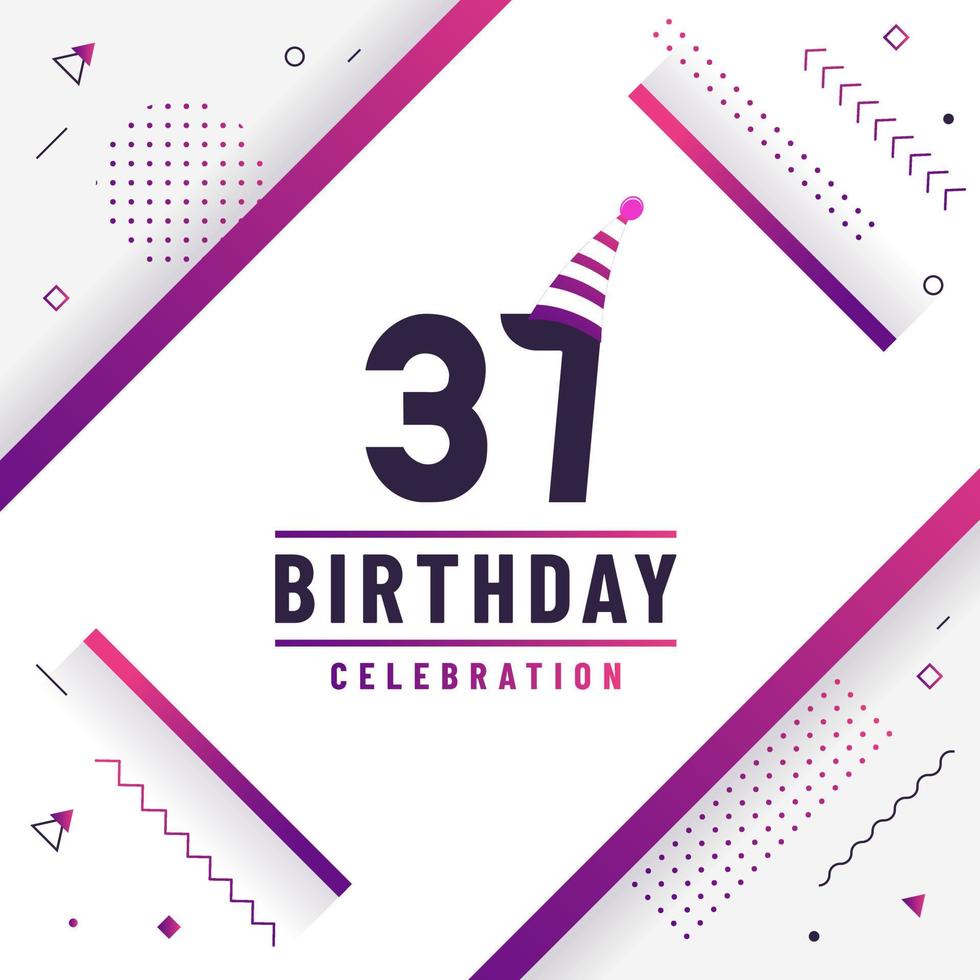 Tarjeta de saludos de cumpleaños de 37 años, vector libre de fondo de celebración de cumpleaños 37.