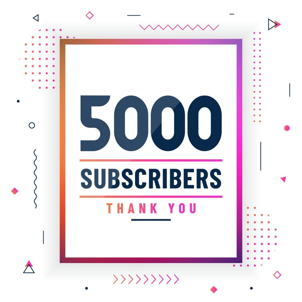 gracias 5000 suscriptores, 5k suscriptores celebración diseño moderno y colorido. vector