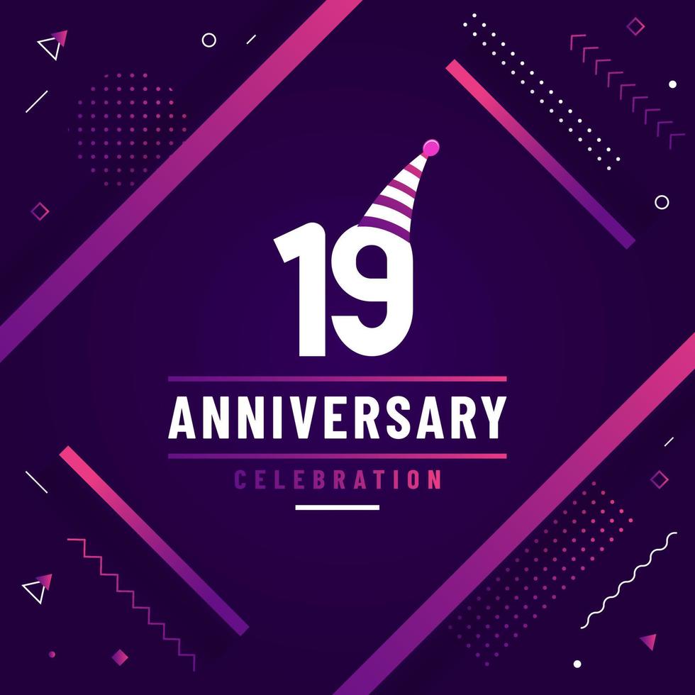 19 years anniversary greetings card, 19 anniversary celebration background free colorful vector. vector