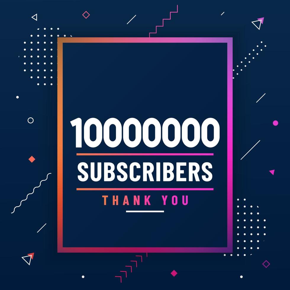 gracias 10000000 suscriptores, 10 millones de suscriptores celebración diseño colorido moderno. vector