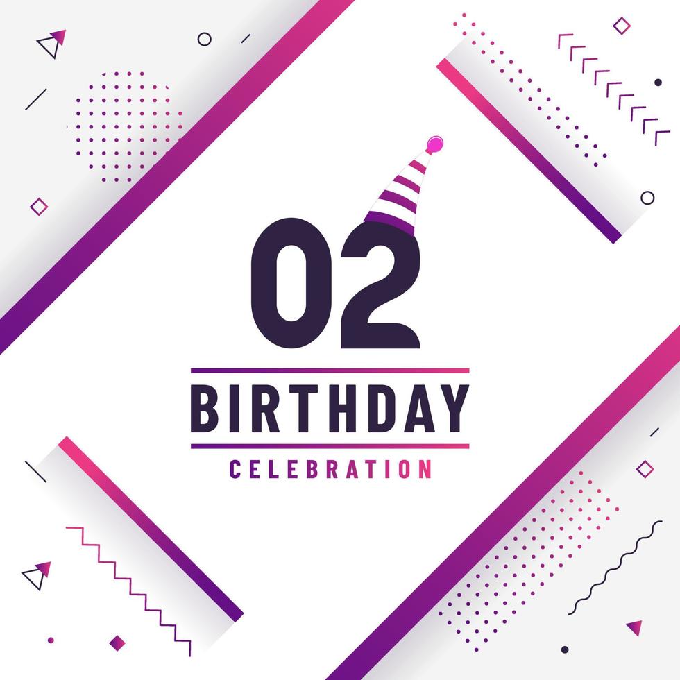 Tarjeta de felicitación de cumpleaños de 2 años, vector libre de fondo de celebración de segundo cumpleaños.