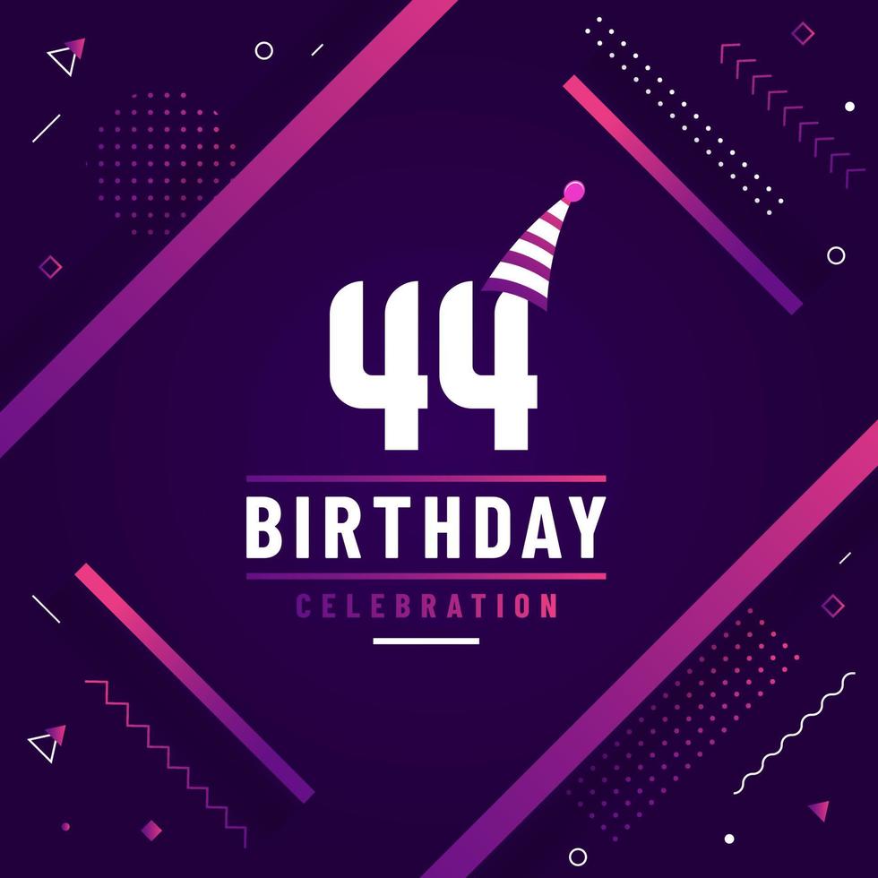 44 years birthday greetings card, 44th birthday celebration background free vector. vector